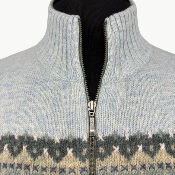 Vintage Y2K Woolrich 100% Lambs Wool Zip Fair Isle Sweater | Sz Medium | Green - Picture 6 of 16